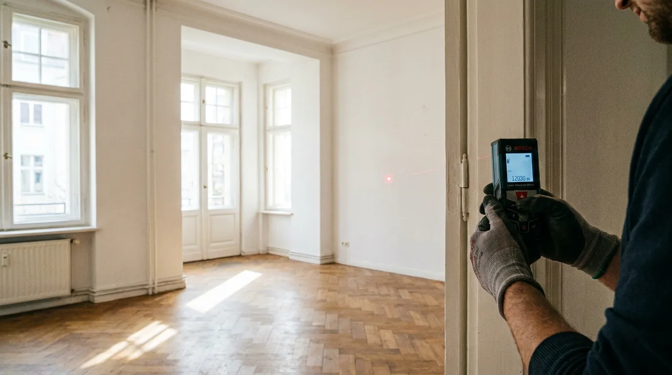 Aufmaß mit Laser-Entfernungsmesser in einer Wohnung
